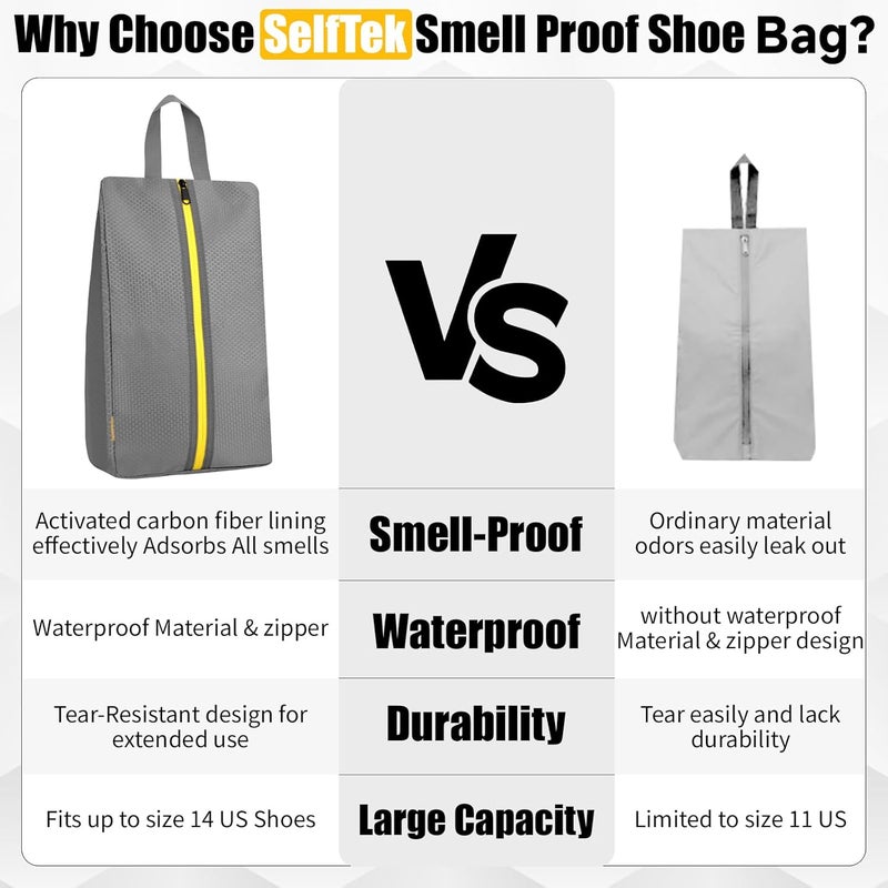 SelfTek Smell Proof Shoe Bags for Travel - Odor-Absorbing Cleat Bags for Sports, Water-Resistant Travel Shoe Organizer with Active Carbon Fabric, Lightweight Shoe Storage for Gym, G-olf, Cleats - Image 4